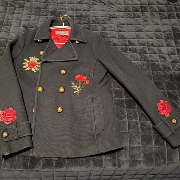 Abercrombie & Fitch Jackets & Blazers - Abercrombie and Fitch Navy Pea Coat with Designer Applique